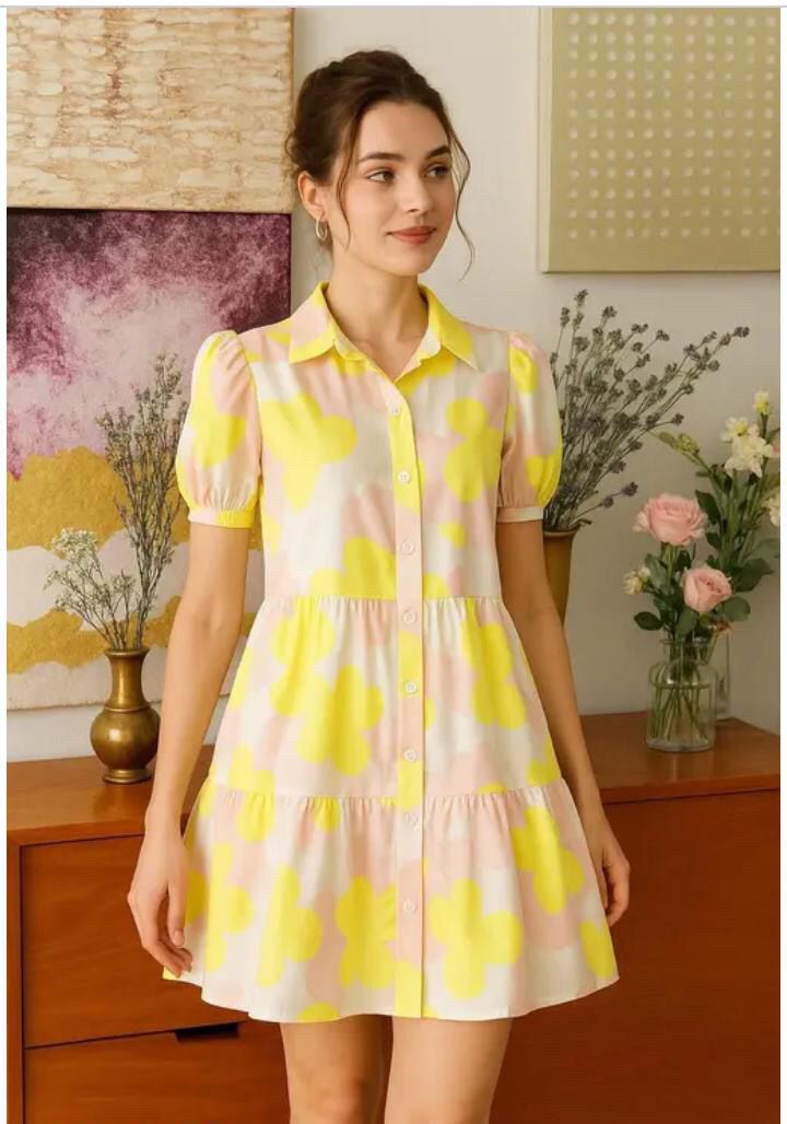 FLORAL PRINT REGULAR SLEEVES A-LINE MIDI SHIRT DRESS WHIT CHOICE OF TWO COLOURS