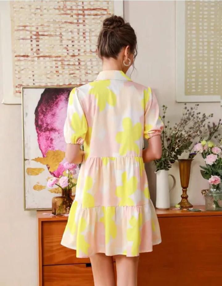 FLORAL PRINT REGULAR SLEEVES A-LINE MIDI SHIRT DRESS WHIT CHOICE OF TWO COLOURS
